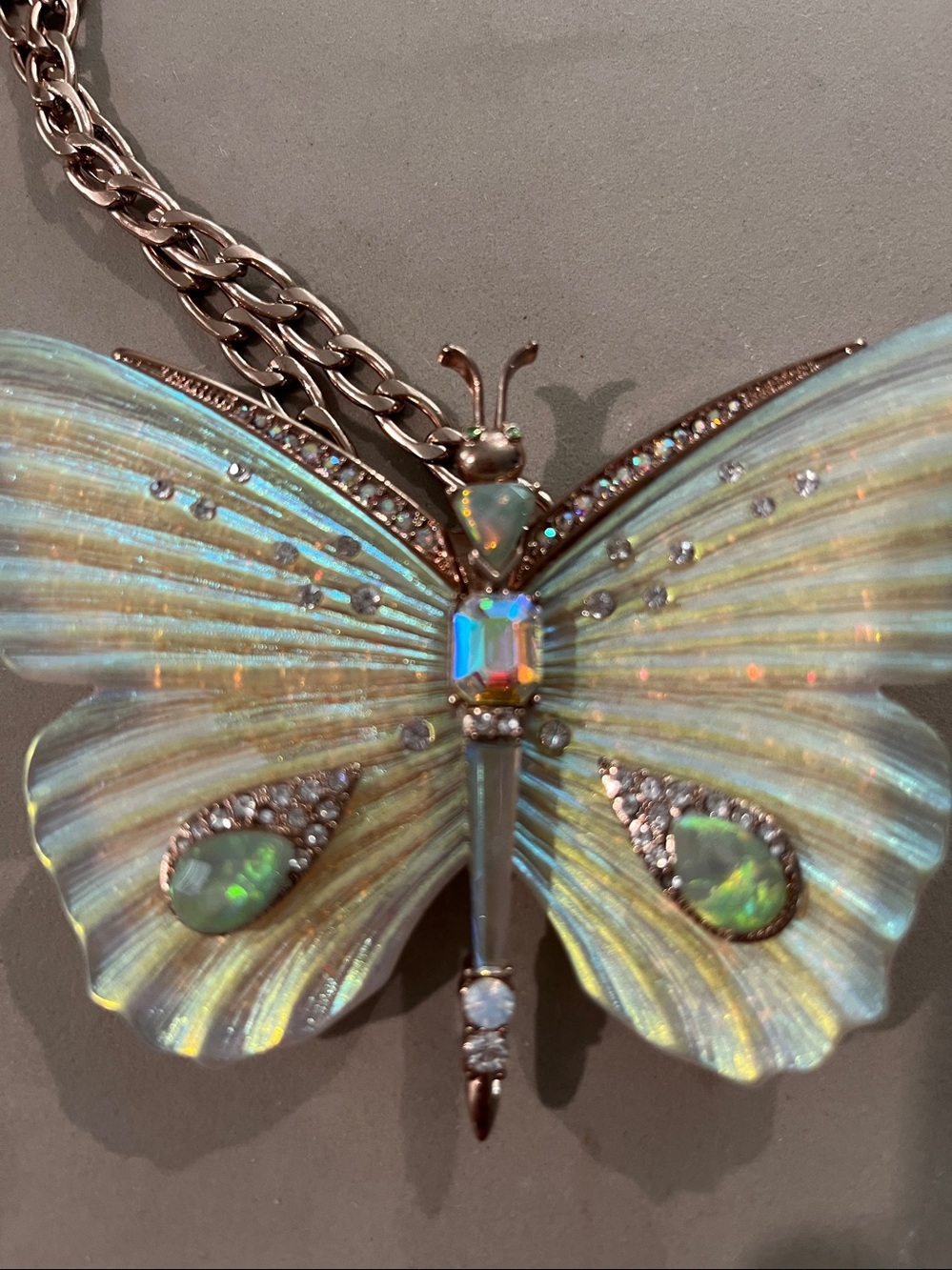 BJ Iridescent Butterfly Statement Necklace - Opalescent Green Accents. - Picture 5 of 7